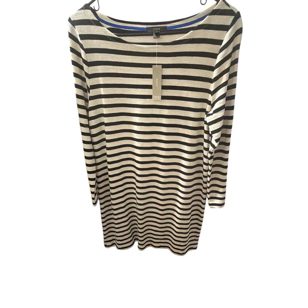J.‎ Crew 100% Cotton striped dress black/ white/ cobalt - Picture 4 of 9